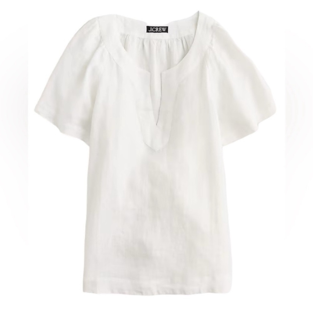 J.Crew Flutter Sleeve Linen V-Neck Top in White